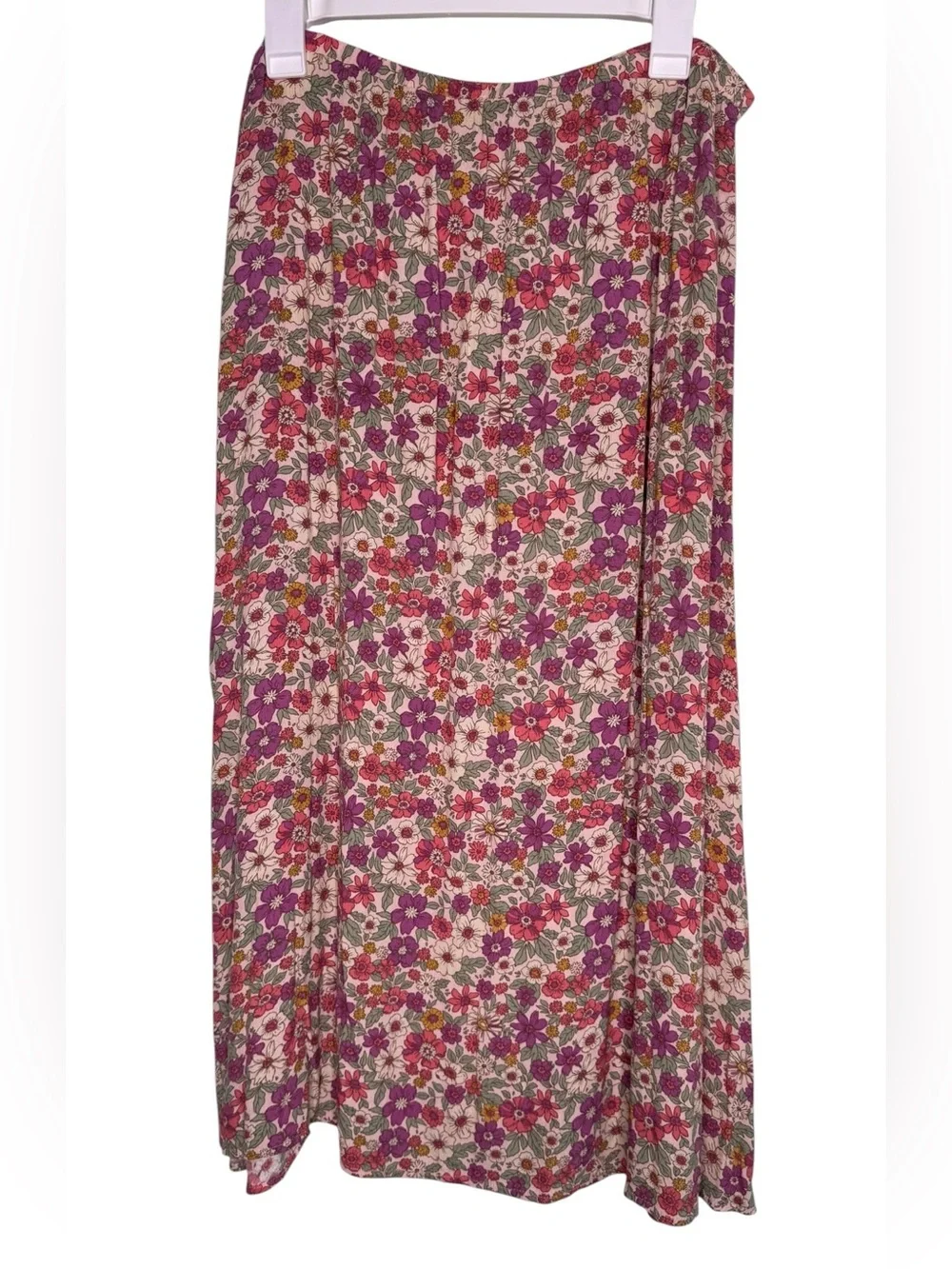 Rewind Floral Midi Skirt Size Medium Boho Cottagecore Pink Purple A-Line